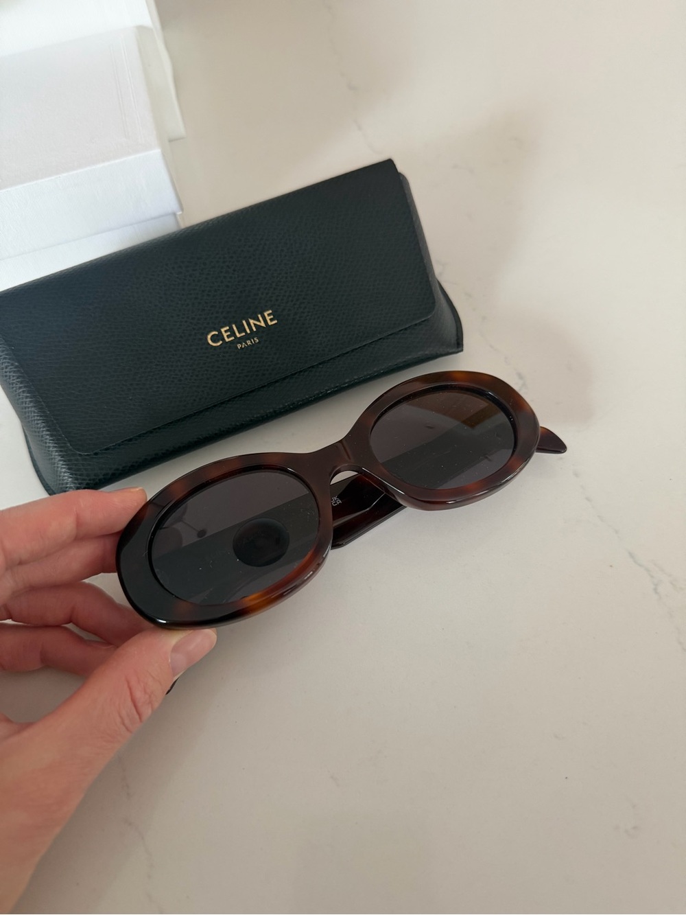 Celine Women’s Oval Tortoise Shell Sunglasses - Dark Brown Lenses - Picture 2 of 11